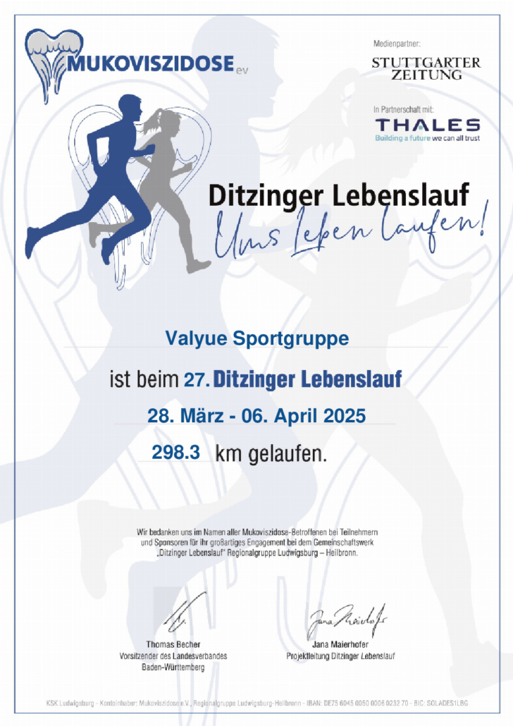 Valyue-Sportgruppe beim 27. Ditzinger Lebenslauf Valyue-Sportgruppe beim 27. Ditzinger Lebenslauf